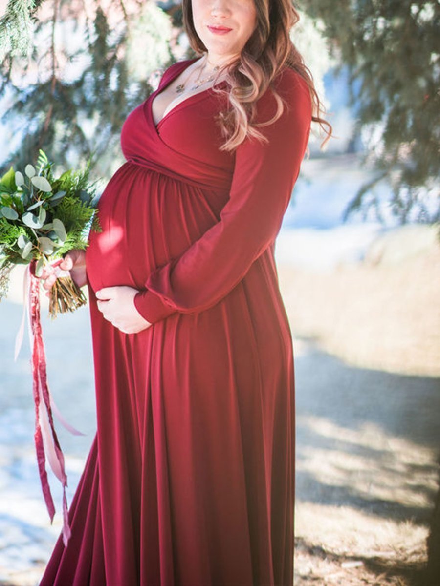 Maternity Shoot Fashion Elegant Red Gown - dianjiang-