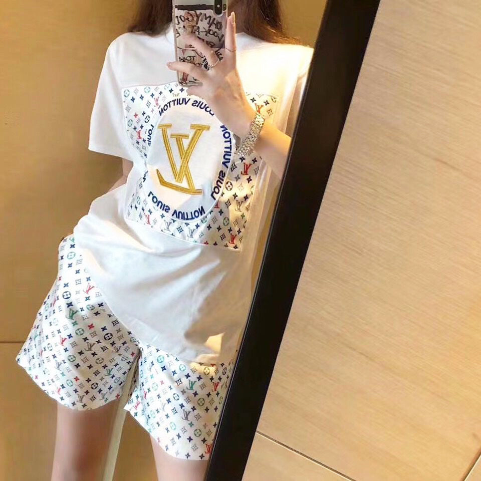 欧米のタイドブランド2022年新作プリントTシャツ半袖+ショーツツーピースサマー - dianjiang-