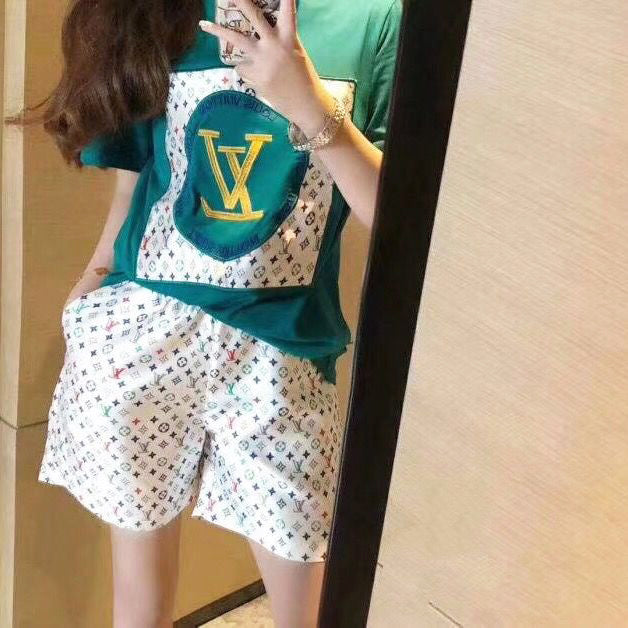 欧米のタイドブランド2022年新作プリントTシャツ半袖+ショーツツーピースサマー - dianjiang-