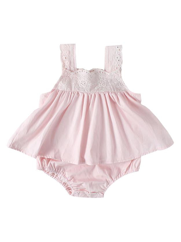 Dress-like Cotton Onesie Strapped Sleeveless Bodysuit for Baby Girls - dianjiang-