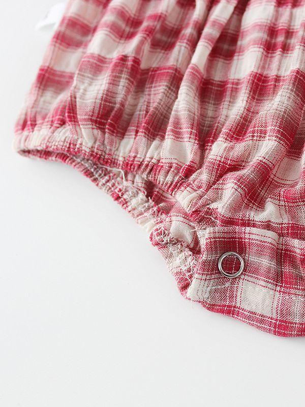 Spanish Style Baby Clothes Cute Checked Cotton Romper Long Sleeve with Headband - dianjiang-