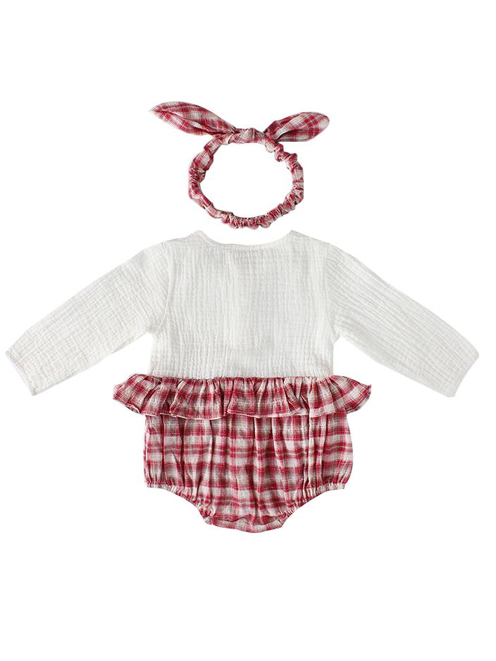 Spanish Style Baby Clothes Cute Checked Cotton Romper Long Sleeve with Headband - dianjiang-
