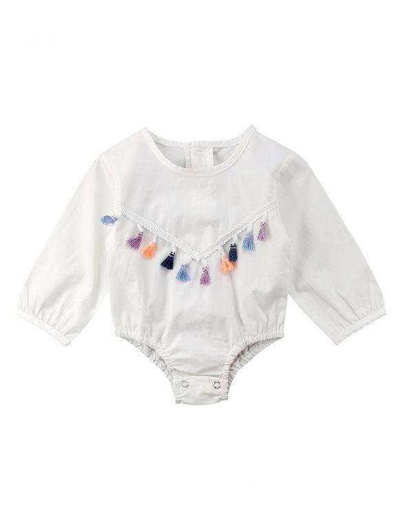 Spring Tassel Trimmed Romper Long Sleeve Spanish Style Baby Clothes Blue/White - dianjiang-
