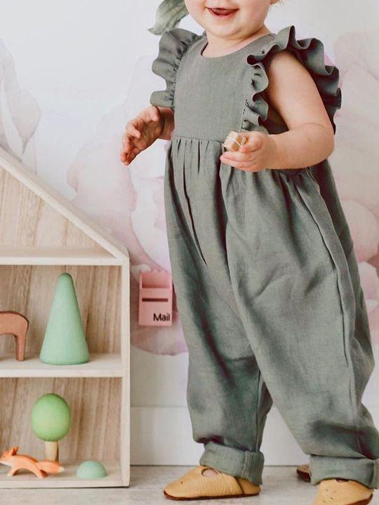 Solid Color Onesie Ruffle Baby Jumpsuit Overalls - dianjiang-