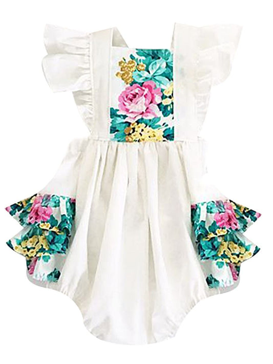 Summer Flower Print Flutter Sleeve Baby Playsuit Onesie - dianjiang-