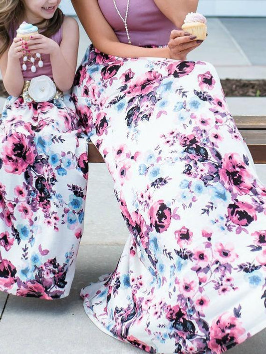 Mommy and Me Family Fitted Flower Patchwork Sleeveless Long Dress - dianjiang-
