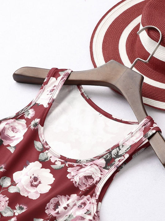 Mommy And Me Family Fitted Big Flower Sleeveless Dress - dianjiang-