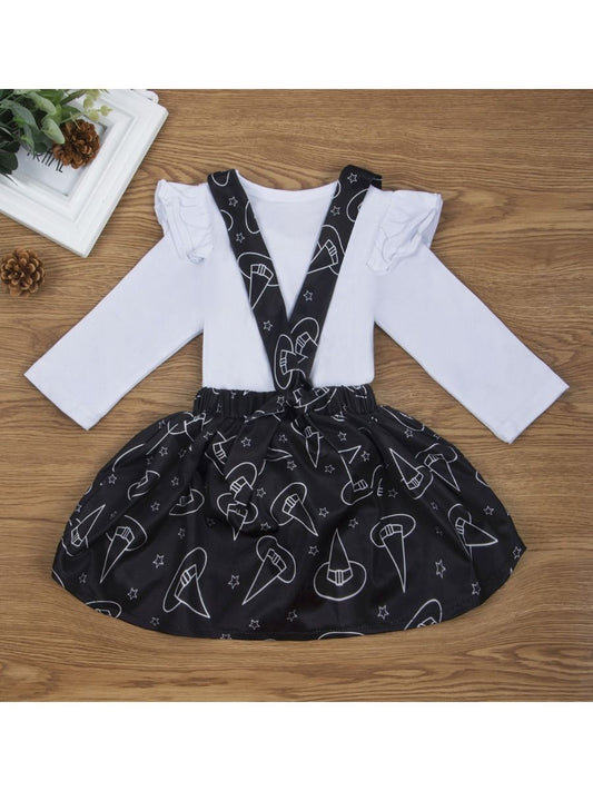 2-Piece Baby Girl Halloween Outfits White Romper+Suspender Skirt - dianjiang-