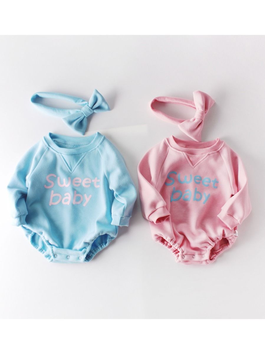 Winter 2-Piece Baby Fleece-lined Bodysuit and Headband Pink/Blue - dianjiang-