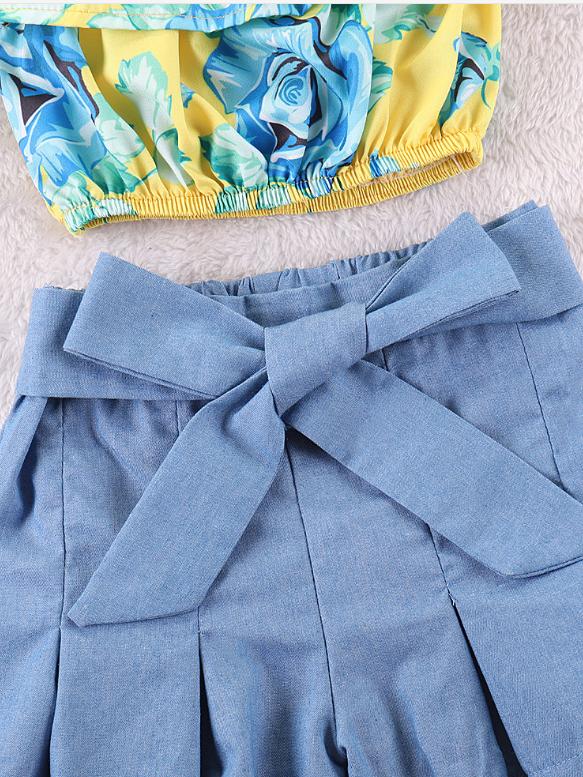 2-Piece Baby Toddler Girl Set Flower Off Shoulder Top+Big Bow Shorts - dianjiang-