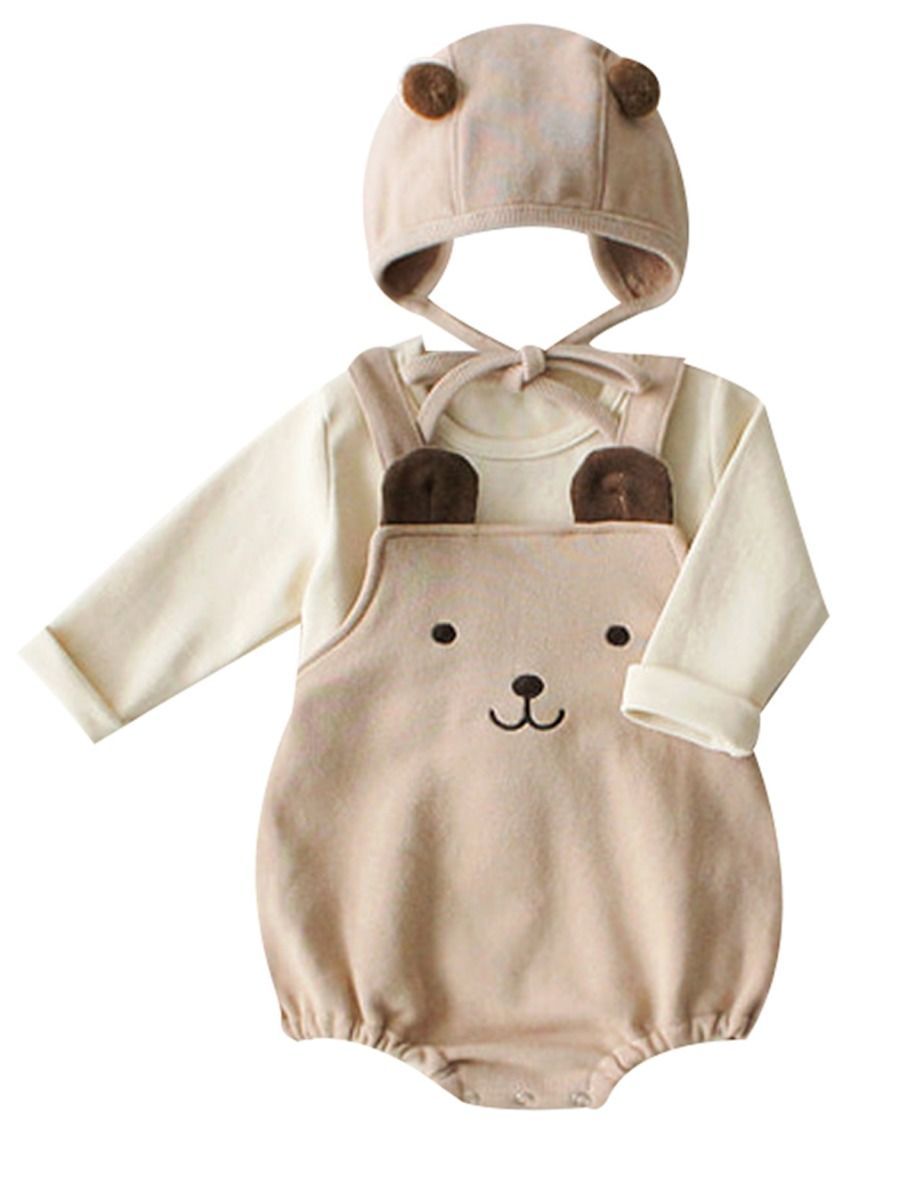 2-Piece Set Cartoon Bear Baby Romper and Pom Hat - dianjiang-