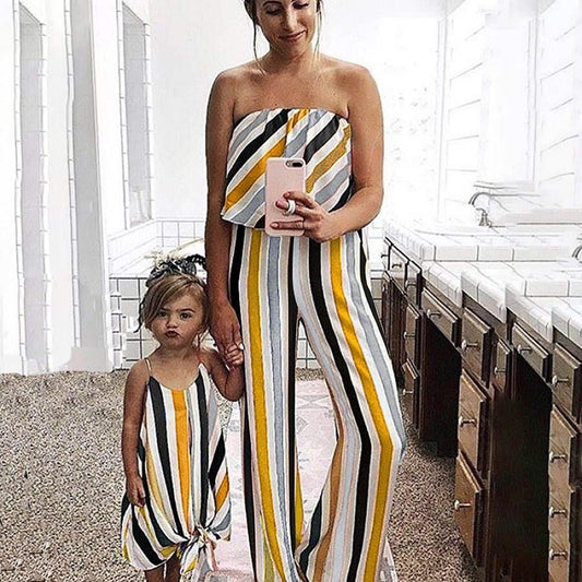 Mommy and Me Family fitted Colorful Stripe Dress Outfit - dianjiang-