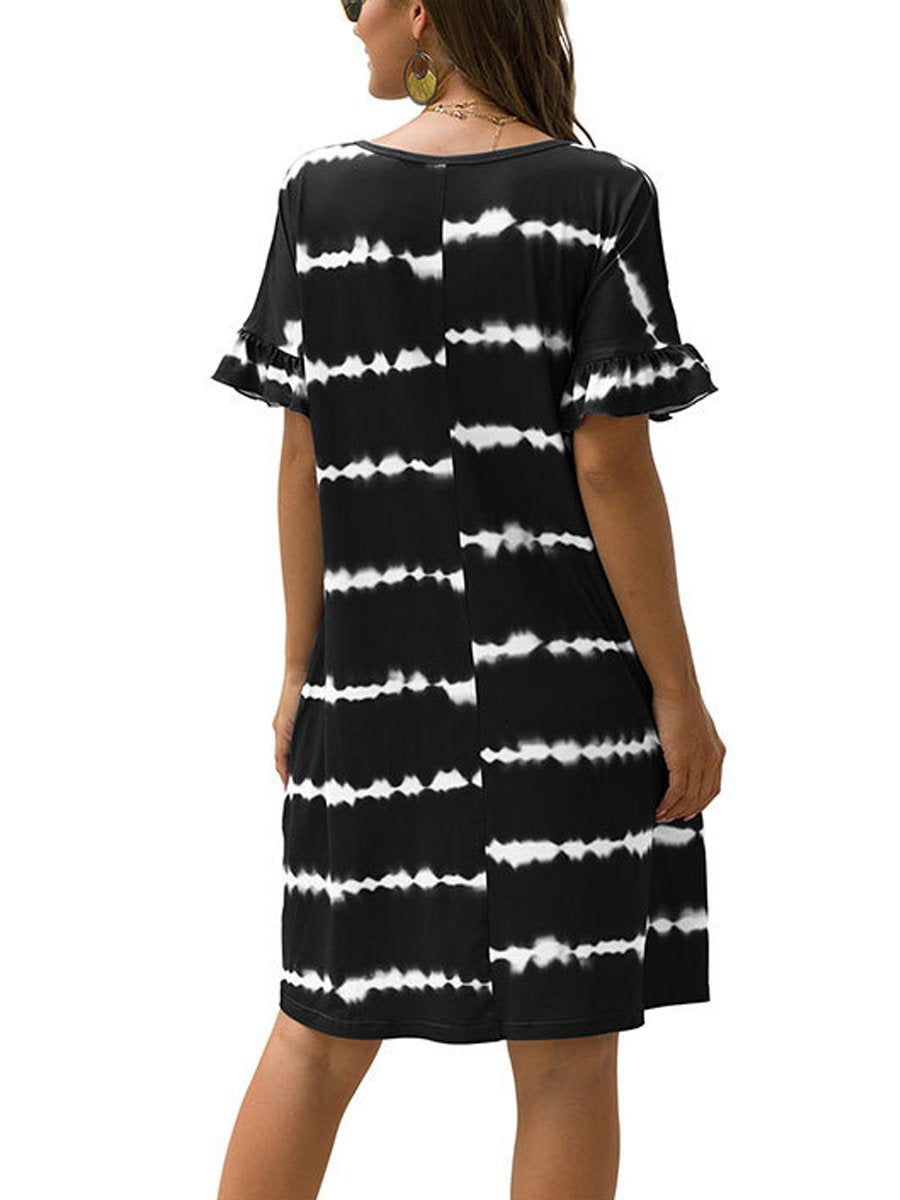 Maternity Pocket Wavy Stripe Loose Short Sleeve Dress - dianjiang-