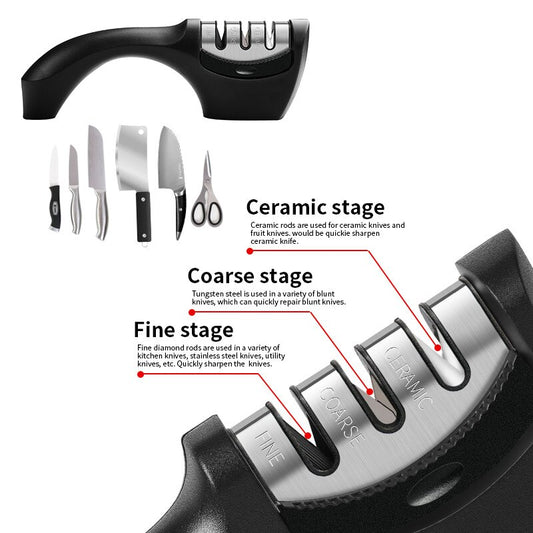 AMINNO Professional Kitchen Knife Sharpener Coarse/Fine Stage Sharpening Tungsten Steel Diamond Ceramic Knife Sharpener 3 Stages - dianjiang-