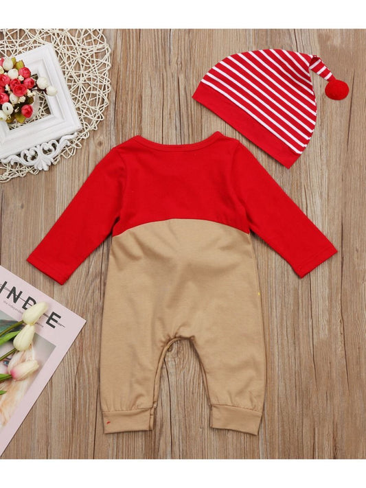 Baby 2-Piece XMAS Deer Style Jumpsuit Matching Hat - dianjiang-