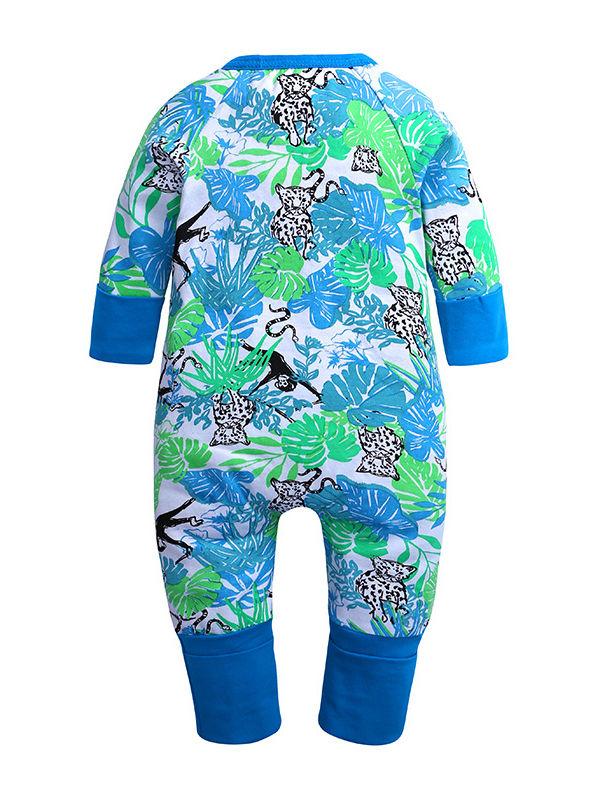 Fall Baby Animal Leaf Print Zipper Overalls - dianjiang-