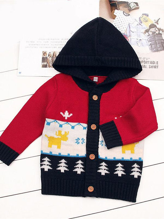 Baby Boy Christmas Tree Reindeer Crochet Hooded Cardigan - dianjiang-