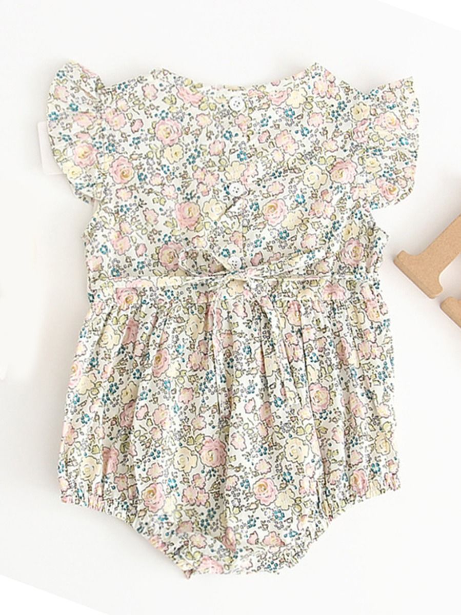 Baby Girl Flutter Sleeve Onesie Floral Bodysuit Summer - dianjiang-