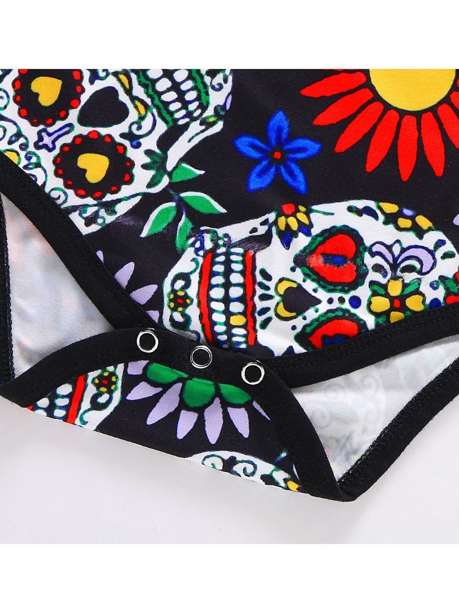 Baby Girls Floral & Skull Round neck Long Sleeves Romper - dianjiang-