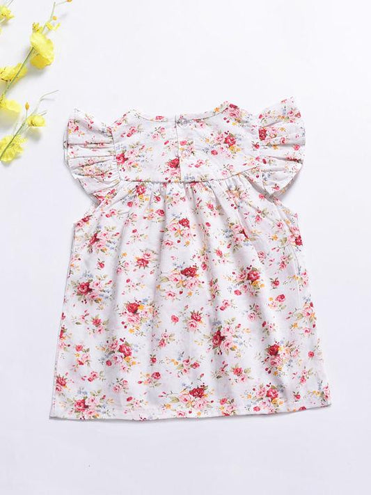 Baby Little Girl Summer Flower Printed Ruffled Sleeve Dress - dianjiang-