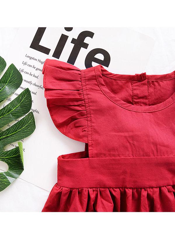 Baby Little Girls Flutter Sleeve Solid Color Dress - dianjiang-