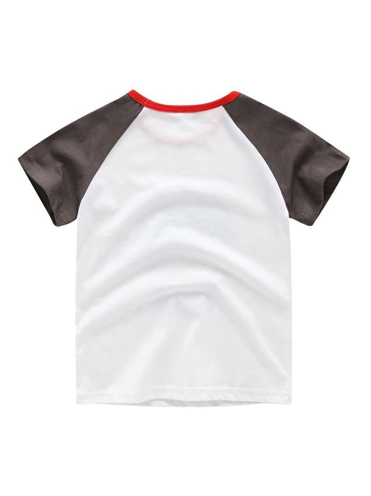 Cute Cartoon Dinosaur Color Blocking T-shirt For Baby Little Kids - dianjiang-
