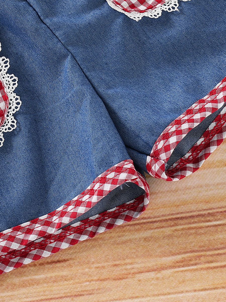 Baby Toddler Girl 3-Piece Set Checked Suspender Top+Shorts+Headband - dianjiang-