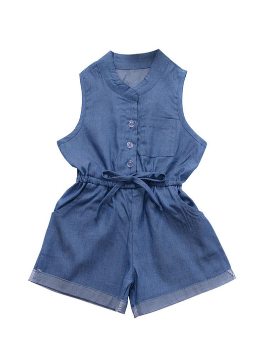 Baby Toddler Girl Elastic Waist Sleeveless Causal Jumpsuit - dianjiang-