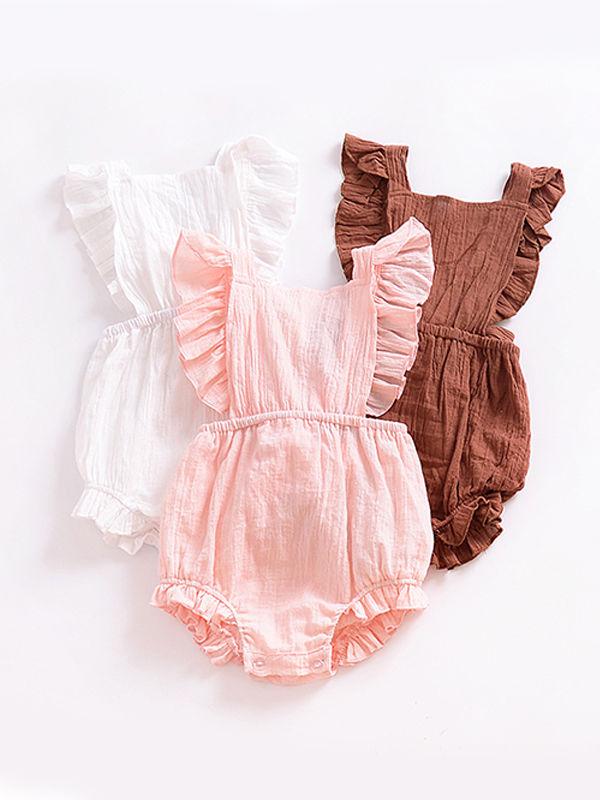 Solid Color Romper Backless Strapped Sleeveless Bodysuit for Baby Girls - dianjiang-