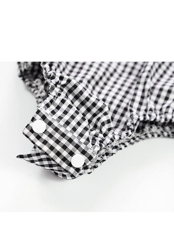 Black & White Plaid Lace Trimmed Baby Girl Bodysuit - dianjiang-