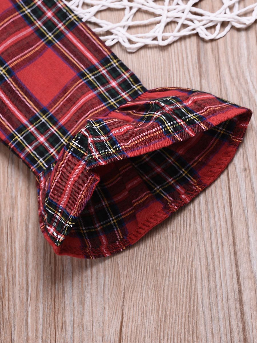 British Style Ruffled Sleeve Plaid Long-sleeved Dress - dianjiang-