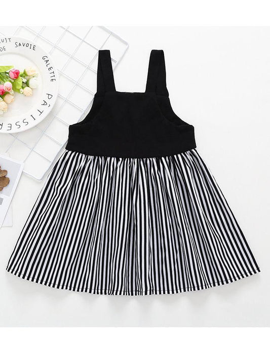 Baby Little Girl Dress Cartoon Stripe Suspender Clothes - dianjiang-