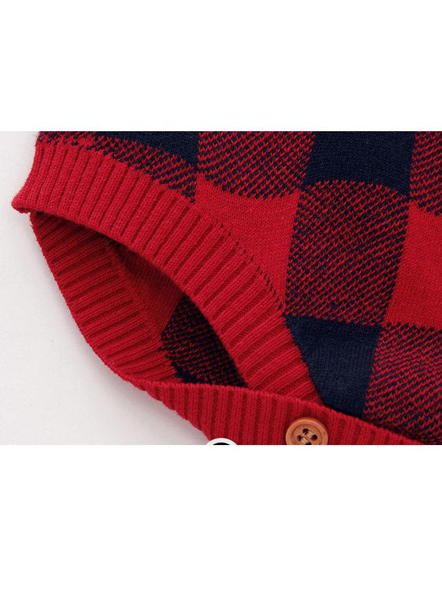 Christmas Baby Unisex Deer Checked Crochet Bodysuit - dianjiang-