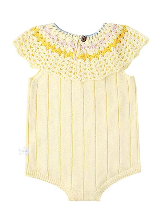 Yellow Pierced Knitwear Cotton Romper Sleeveless Bodysuit for Baby Girls - dianjiang-