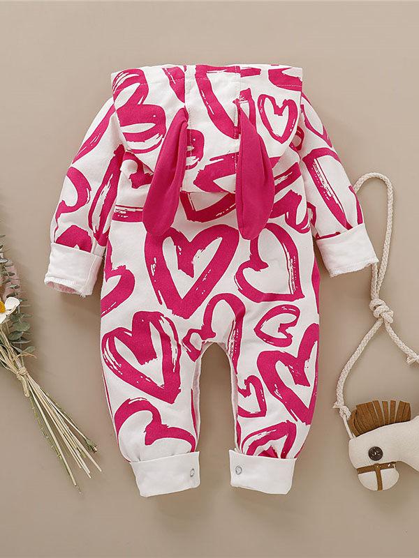Cute Baby Fox & Tree/Heart Cartoon Hooded With Ears Autumn Jumpsuit One Piece Bodysuit - dianjiang-