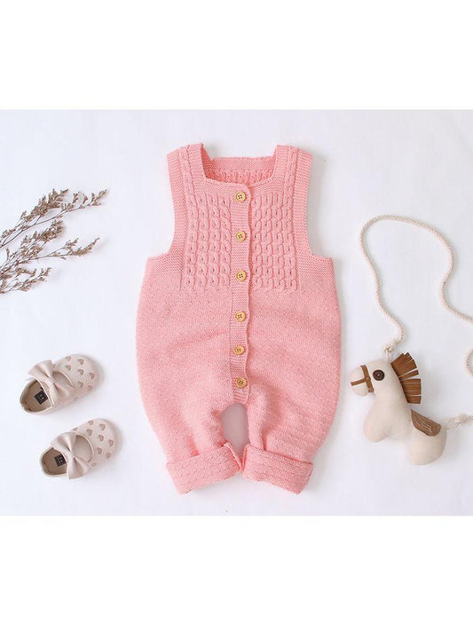 Cute Baby Solid Color Front Button Knitted Overall - dianjiang-