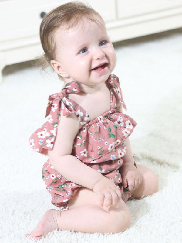 Cute Baby Girl 3 Colors Floral Lace-up Romper Summer Bodysuit - dianjiang-