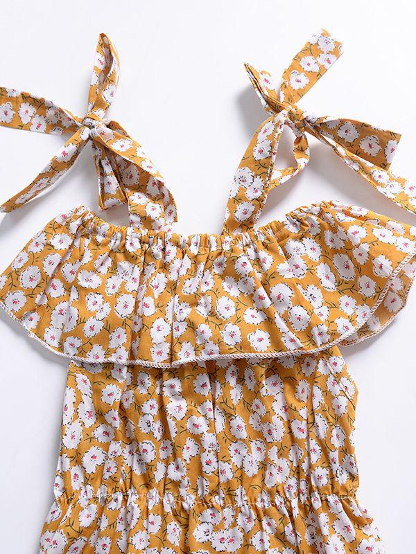 Cute Baby Girl 3 Colors Floral Lace-up Romper Summer Bodysuit - dianjiang-