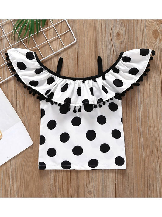 Cute Baby Little Girl 2-Piece Outfit Polka Dots Pattern Off Shoulder Top Matching Trousers - dianjiang-