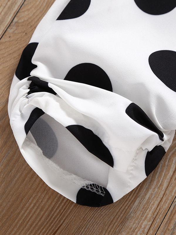 Cute Baby Little Girl 2-Piece Outfit Polka Dots Pattern Off Shoulder Top Matching Trousers - dianjiang-