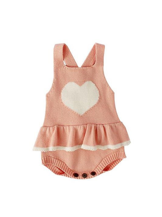 Cute Heart Pattern Knitted Wear Cotton Romper Sleeveless Bodysuit - dianjiang-
