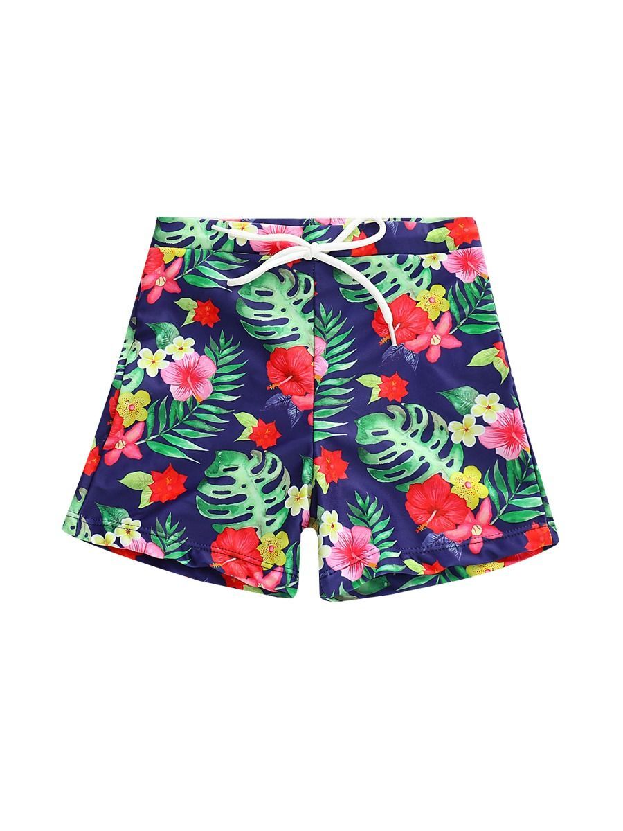 Daddy and Son Flower Leaf Print Swimming Trunks Family Matching - dianjiang-