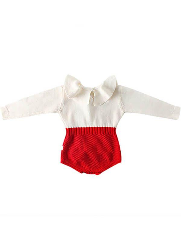 Doll Collar Paneled Knitting Romper for Babies - dianjiang-