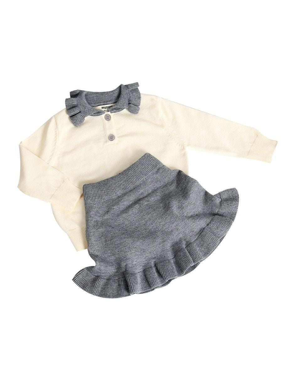 Fall 2-Piece Solid Color Knitted Sweater Matching Flutter Skirt Set - dianjiang-