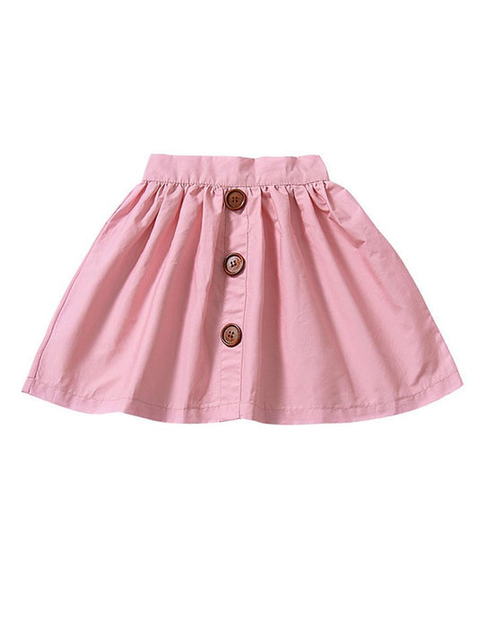 Fashion Baby Girl Buttoned Solid Color A-line Skirt - dianjiang-