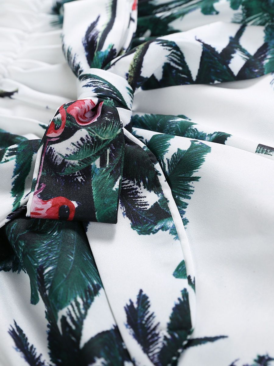 Fashion Baby Little Girl Outfits Buttoned Frilled Top+Flamingo Leaf Print Short Pants - dianjiang-