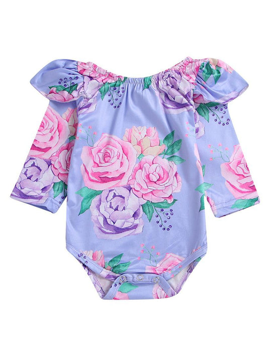 Floral Flutter Sleeve Romper Infant Baby Girl Spring Bodysuit - dianjiang-