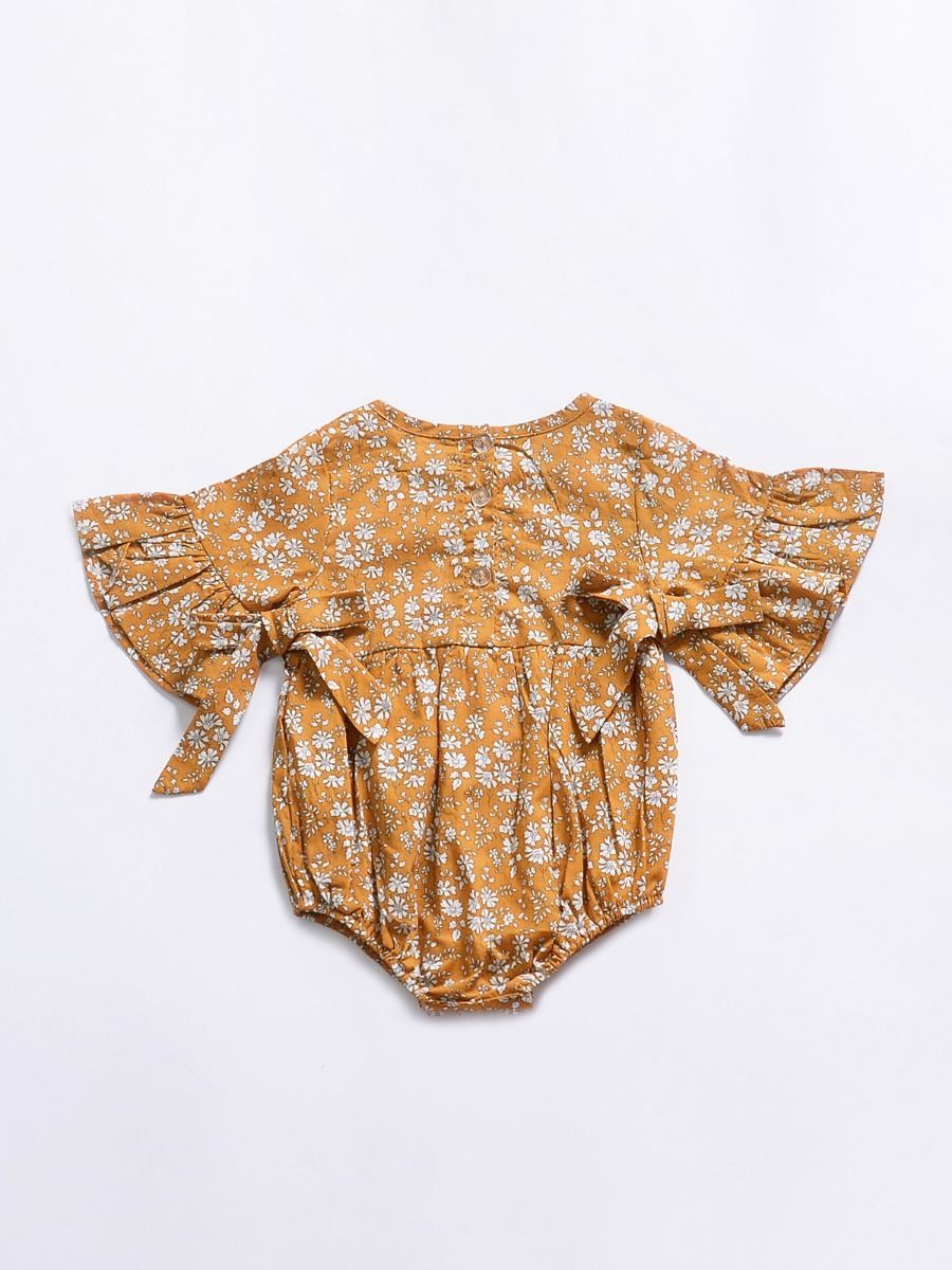 Floral Short Bell-sleeve Baby Girl Bodysuit Bow Onesie - dianjiang-