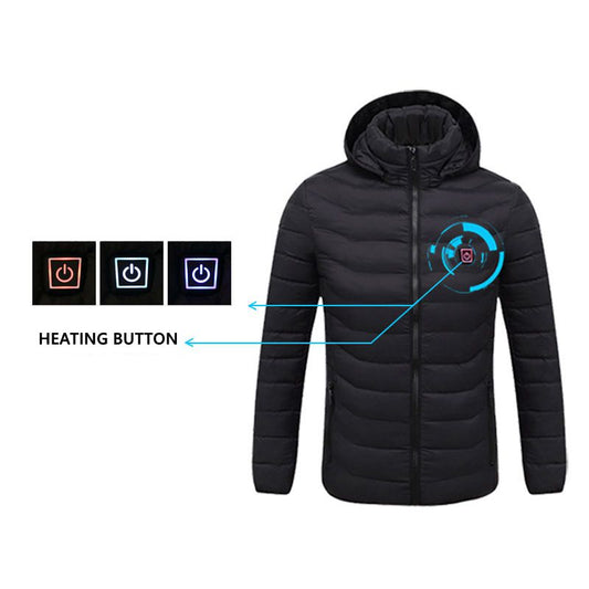 2020 NWE Men Winter Warm USB Heating Jackets Smart Thermostat Pure Color Hooded Heated Clothing Waterproof Warm Jackets - dianjiang-