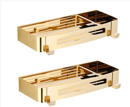 Bathroom Shelf Bath Storage Holder Wall Mounted Gold Stainless Steel Square Bath Shower Shelf Bath Shampoo Holder Corner shelf - dianjiang-